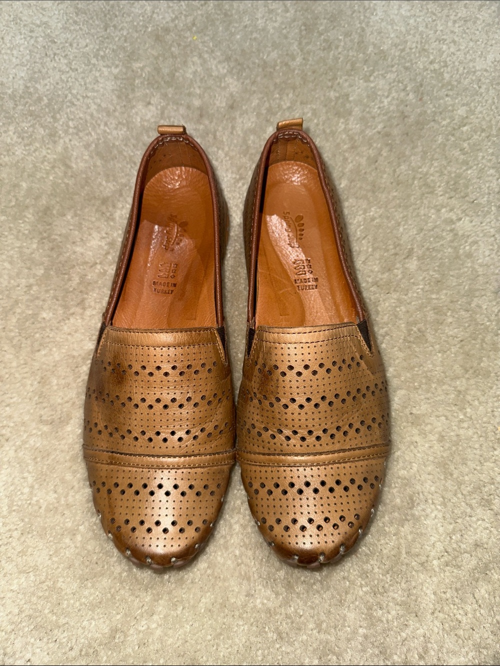 Spring Step Freida Women's Perforated Leather Slip-On Flats in Tan Brown